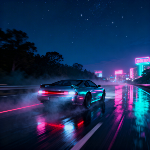 Neon Night Drive Car Wallpaper