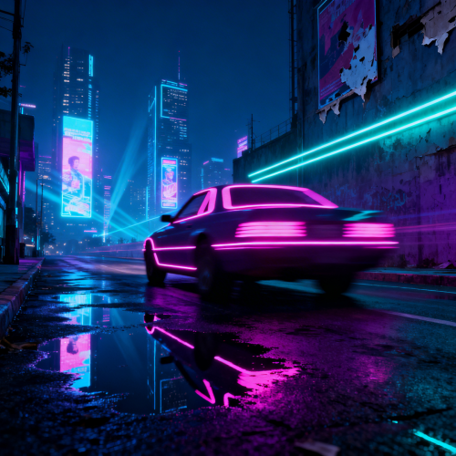 Neon Street Car Silhouette Wallpaper