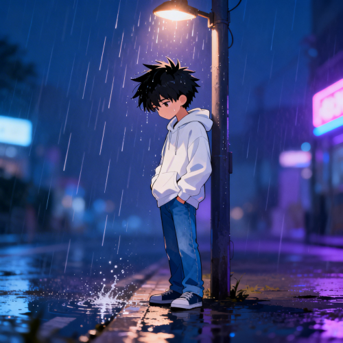 Anime Boy Rainy Night Wallpaper