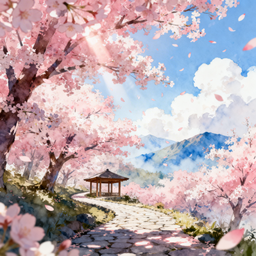 Anime Cherry Blossom Landscape Wallpaper