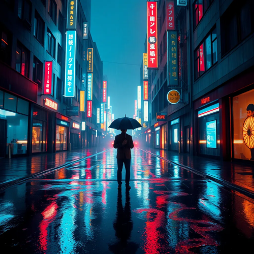 Cyberpunk Street in Neon Rain