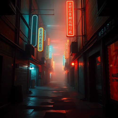 Filled Cyberpunk Neon Alley