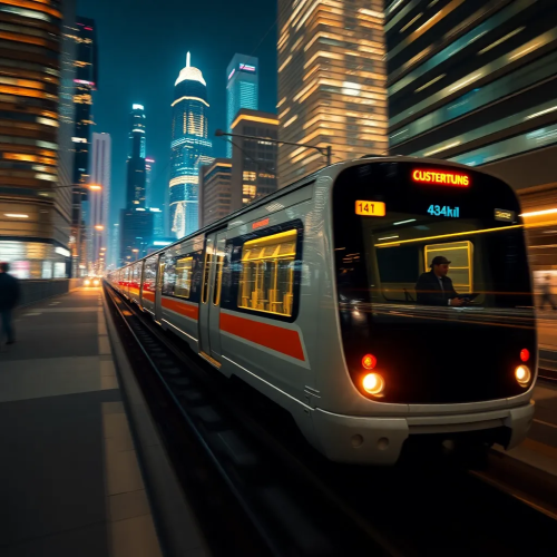 High-Speed Futuristic Train Through Neon City