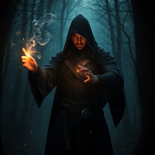 Hooded Mage Casting Ancient Spell